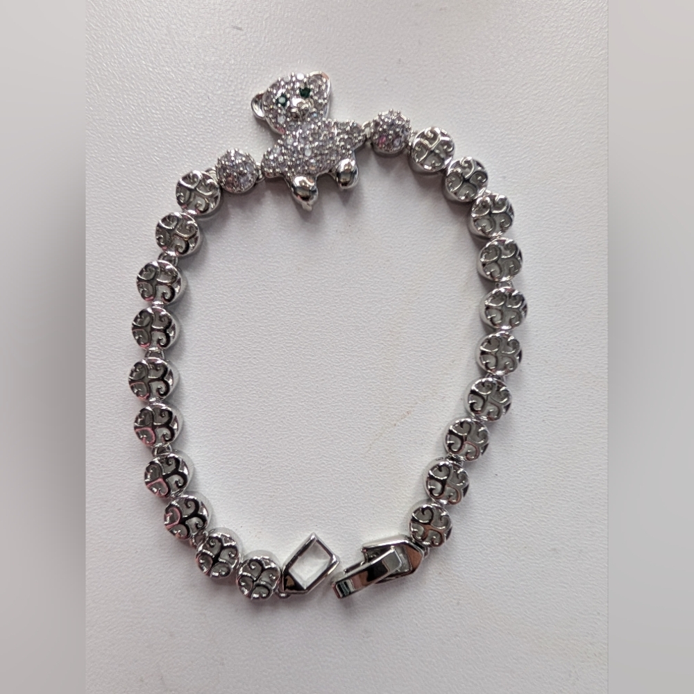 Silver and Crystal Teddy Bear Bracelet